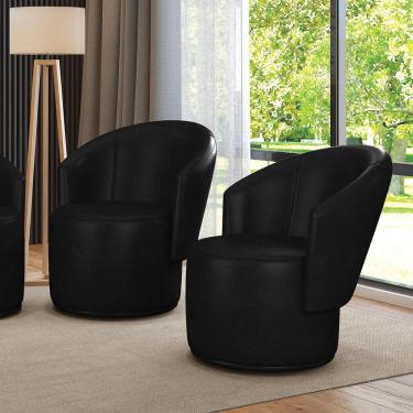 Imagem de Poltrona Decorativa Orgânica Fixa Para Sala Kit 2 Malu Sintético Pu Preto M11 - D'rossi