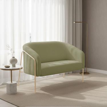 Imagem de Sofá 2 Lugares Namoradeira Stella Base Industrial Alta Champanhe Bouclê D03 - D'rossi Cor Pistache