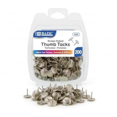 Imagem de BAZIC Thumb Tacks (Pacote com 200), Nickel-plated, 1-Pack