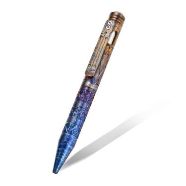 Imagem de Hamans Caneta Bolt Action de liga de titânio 12,8 cm, recarregável, compatível com ferramenta de escrita retrátil Parker Refil, com aderência texturizada requintada e clipe de bolso (multicolorida)