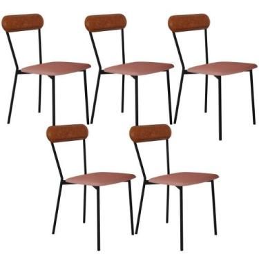 Imagem de Kit 05 Cadeiras Estofada Para Sala De Jantar Liora Preto C01 Linho Ros