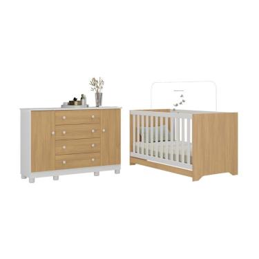 Imagem de Berço Americano 3 Em 1 Com Cômoda 2 Portas 4 Gavetas Allegra Multimóveis MP4692 Branco-madeirado