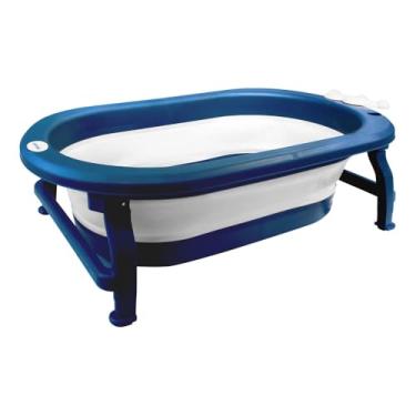Imagem de Banheira Portátil Dobrável Infantil, Azul, Coroa, 78,5x48x25 cm, com Indicador de Temperatura