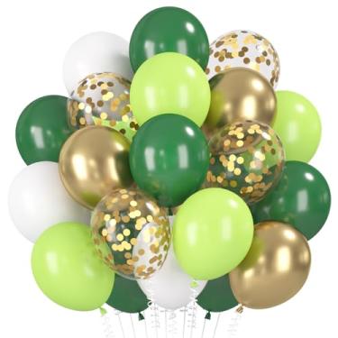 Imagem de Pacote com 30 balões de espuma do mar, verde, dourado e branco com balões de confetes metálicos em ouro rosa - balões de látex de qualidade de hélio verde claro e branco para aniversário, casamento