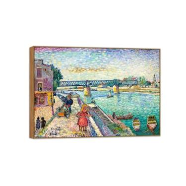 Imagem de BMZFYBS David Burliuk Famosas impressões em tela de arte de parede prontas para pendurar Figuras de Riverside. Pintura de moldura de madeira para decoração de sala de estar 90 x 125 cm 35 x 49 pol