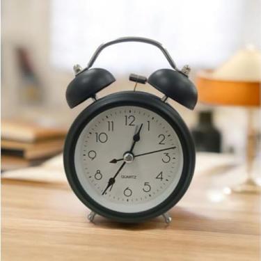 Imagem de Despertador de Mesa em Metal com Cor Sólida, Estilo Retrô Clássico, Super Alto Volume, Portátil com Bateria, Ideal para Quartos, Escolas e Viagens (preto)