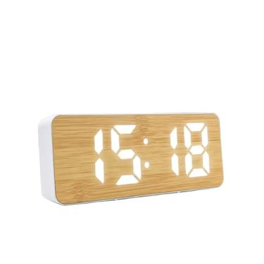 Imagem de Despertador de Cabeceira LED Digital Silencioso de Madeira Branco Multifuncional - Para Quarto com Display Claro e Operação Fácil