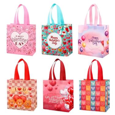 Imagem de Sacos de presente de Dia dos Namorados com alças, 12 peças de sacos de presente não tecidos com 6 designs para intercâmbio de sala de aula de crianças, sacos reutilizáveis de brindes para embrulho de