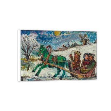 Imagem de David Burliuk Famosas impressões em tela de arte de parede prontas para pendurar. Casal equitação. Pintura com moldura branca para decoração de sala de estar 50 x 75 cm 20 x 30 pol