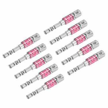 Imagem de HARFINGTON Conjunto de extensão de soquete de chave de impacto, 10 peças, chave quadrada de 1/10.2 cm, adaptador de haste hexagonal brilhante para chaves de fenda, prata - vermelho
