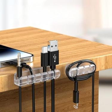 Imagem de Organizador de cabos (7 compartimentos/5 compartimentos), suporte de cabo autoadesivo para cabos de carregamento, gerenciamento de cabos de mesa e parede (transparente (5 compartimentos para cartão))