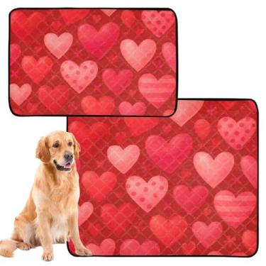 Imagem de TSENQUE Tapetes de xixi fofos corações vermelhos laváveis e reutilizáveis para animais de estimação, tapete absorvente à prova d'água para gaiola de cachorro, pequeno x pacote com 3