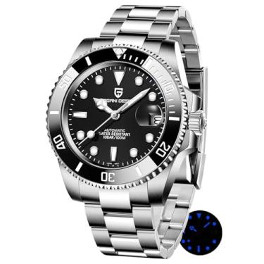 Imagem de Pagani Design Relógios masculinos Japão NH35/8215 Movimento Automático, 40 mm Vidro Safira 316L Aço Inoxidável Calendário Mergulhador Impermeável Relógio de Pulso Masculino, Todo preto, Mecânico