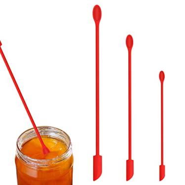 Imagem de 3 espátulas pequenas de silicone, mini raspador com colheres longas, espátula de maquiagem para assar bolos, decoração e mistura, vermelha