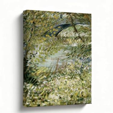 Imagem de Arte de parede em tela Forest River, pintura a óleo de árvores verdes e reflexão de água, arte de paisagem natural para sala de estar, quarto, escritório, impressões de decoração de parede de casa de