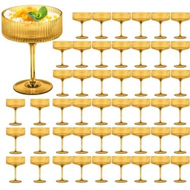 Imagem de 48 peças de copos de martini 297 g copos de cupê com nervuras plasitc champanhe à prova de estilhaçamento acrílico vintage copos de vinho Margarita copos descartáveis para festas de casamento