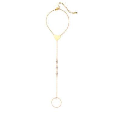 Imagem de PDOUSELF Pulseiras de corrente de mão de aço inoxidável ajustáveis para mulheres, pulseira de coração moderna com corrente de anel, joia de formatura, presente de Natal para namorada, esposa, mãe, One