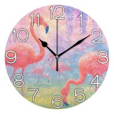 Imagem de GAIGEO Relógio de parede analógico decorativo estético silencioso sem tique-taque relógio de cozinha de escritório, decoração de parede de meados do século, elegante flamingos rosa, 25 cm, ponteiros