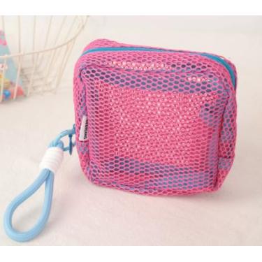 Imagem de Bolsa de malha de tofu nova bolsa de armazenamento portátil bolsa compacta para cosméticos mini bolsa quadrada portátil, Vermelho rosa