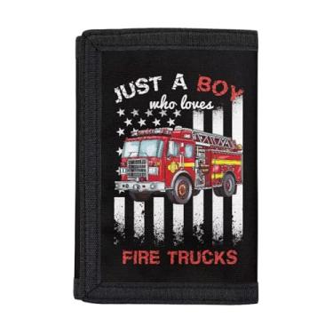 Imagem de CLOHOMIN Carteira pequena para meninos e meninas Moenybag para esportes ao ar livre, presente de aniversário para crianças, Bandeira americana de caminhão de bombeiros