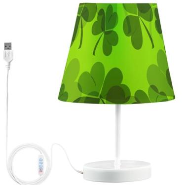 Imagem de TSENQUE Candeeiro de mesa Shamrock verde limão USB moderno LED brilhante lâmpadas de cabeceira para mesa de cabeceira, lâmpadas decorativas reguláveis para quarto de crianças