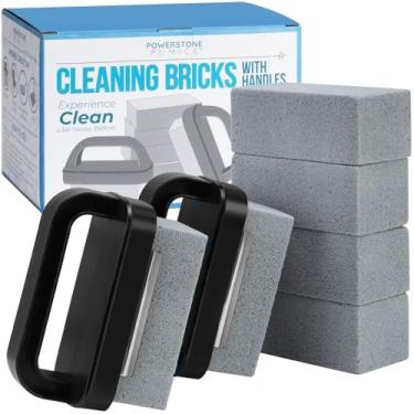 Imagem de Powerstone Limpador de grelha resistente – Bloco de limpeza de pedra de pedra-pomes com conjunto de alça – Inclui 2 alças, 6 pedras-pomes para limpeza de forno, grelha, grelhas de churrasco, fogão