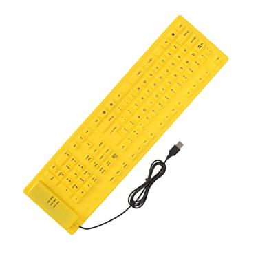 Imagem de KIMISS Teclado de Silicone Dobrável - 108 Teclas USB Com Fio à Prova d'água e Digitação Silenciosa Teclado de Silicone Roll-up para Fácil Transporte e Limpeza (Amarelo)
