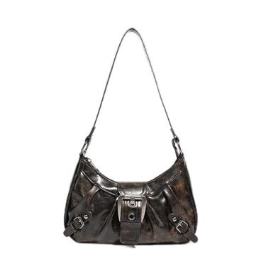Imagem de Bolsa de ombro feminina vintage com fivela de couro PU bolsa clutch, Marrom, Tendência