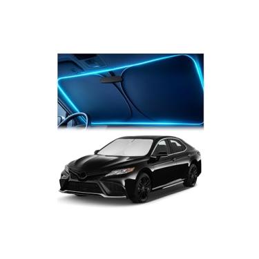 Imagem de Para-brisas para Toyota Camry 2018-2024 LE/XLE/SE/XSE/Hybrid – Protetor solar de ajuste personalizado com recorte espelhado, bloqueia calor e UV, dobrável com bolsa de armazenamento - Para-brisa