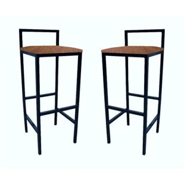 Imagem de Kit com 2 Banquetas Altas Estilo Industrial - Cozinha, Balcão e Bar, com Encosto, MDF e Espuma(Jambo)