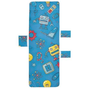 Imagem de Capas de espreguiçadeira de robôs azuis de desenho animado, toalha de cadeira, capas de cadeira de praia com bolsos, espreguiçadeira de piscina de verão 203 x 76 cm