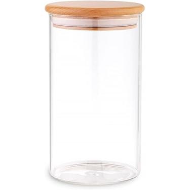 Imagem de Pote de Vidro Borossilicato com Tampa de Bambu 950ml | Pote Hermético Resistente ao Calor para Alimentos, Vedação em Silicone