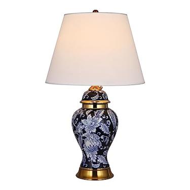 Imagem de Abajur de mesa em porcelana azul e branca estilo chinês, estilo vintage, para decoração de mesa em cerâmica, ideal para quarto ou sala de estar. Dimensões: 67 x 40 cm.