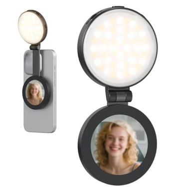 Imagem de Heayzoki Luz Magnética para Selfie, Lâmpada de Preenchimento LED para Telefone Com Espelho, Bateria Embutida de 400mAh, Luz Portátil para Selfie Com Rotação de 360° Ajustável de (Preto)