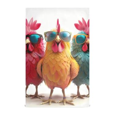 Imagem de Conjunto de toalha de prato de cozinha verde galinhas decorativas galo engraçado toalha de chá de mão panos de limpeza reutilizáveis absorventes 45 x 71 cm, pacote com 6