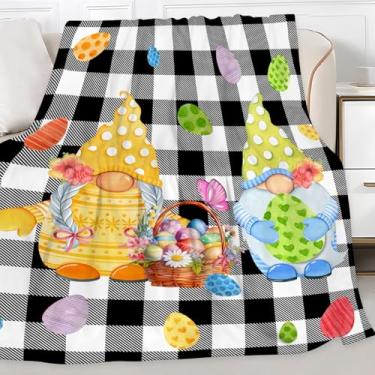 Imagem de Cobertor de gnomos de Páscoa, decorações de ovos de páscoa, xadrez de búfalo, macio, aconchegante, flanela, cobertores, para casa, casa de fazenda, sofá, decoração interna, 152 x 203 cm, presentes