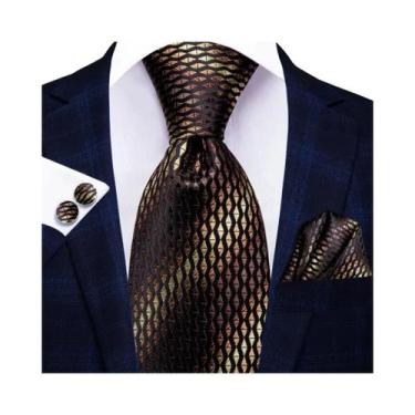 Imagem de Gravata Marrom Paisley Com Abotoaduras E Lenço De Bolso Para Homens, A