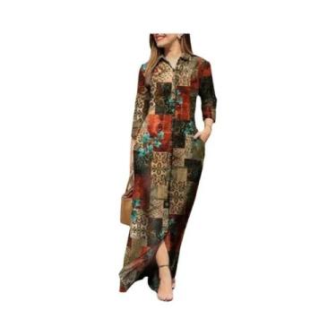 Imagem de Vestido Longo Casual Feminino Com Estampa Em Patchwork, Ajuste Solto, 