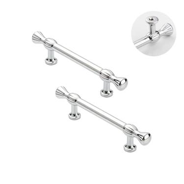 Imagem de Alynemi Pacote com 2 gabinetes cromados polidos centrais de 3-3/4 pol. Comprimento total de 150 mm Puxadores de barra de liga de zinco sólido Hardware de móveis modernos para banheiro armários de