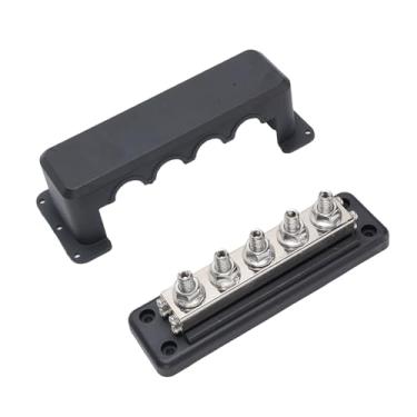 Imagem de FTVOGUE Bloco de Distribuição de Energia 600A, Bloco Terminal de Barra de ônibus Marinho Com M10 5 Pinos 300V DC, para Dispositivos Elétricos de Barco Automotivo RV (Preta)