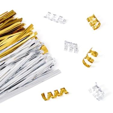 Imagem de 2 sacos de abraçadeiras metálicas metálicas douradas reutilizáveis para pão doce, salgadinho, lembrancinha de bolo, 100 x 4 mm, cerca de 750 ~ 780 peças/saco