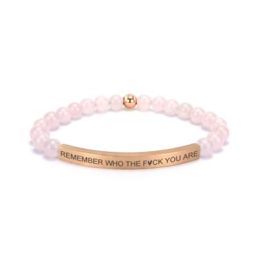Imagem de cusurlove Pulseira feminina inspiradora de quartzo rosa, banhado a ouro 18K, joia de fé, bíblia religiosa cristã, presente para encorajamento, amor e força, Medium, Cristal, Sem Pedra Preciosa