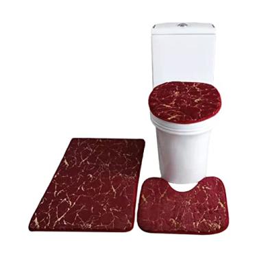 Imagem de 3PCS Tapete de Banheiro Capa Tampa do Vasco Sanitário Conjunto em Forma U Antiderrapante Macio Absorvente Água Piso para Quarto