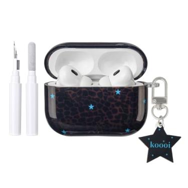 Imagem de COTYPOFLIYTT Capa compatível com Airpods Pro 3 com kit de limpeza, linda capa com estampa de leopardo de guepardo estrela chaveiro macio TPU à prova de choque para Airpods Pro 3ª geração - preta