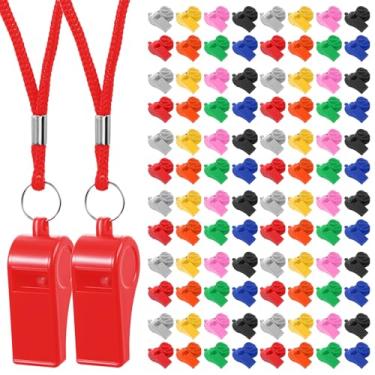 Imagem de Aphumedc Apito de salva-vidas, apito de emergência multicolorido de 50 peças com cordão, apitos de plástico transparente alto a granel para treinador, árbitros, treinamento, autodefesa, salva-vidas e