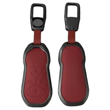 Imagem de Liga de zinco couro carro remoto chave fob caso capa escudo compatível com xpeng/xiaopeng p5 p7 g9 g3i acessórios automóveis(Red a)