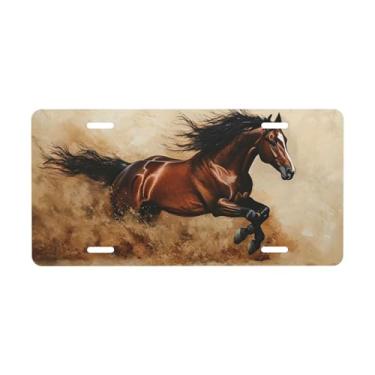 Imagem de Placa decorativa de cavalo marrom galopante. Placa de metal para carro. Etiqueta de vaidade. Placa de carro de alumínio Noverlty impermeável Colorfast 30 × 15 cm