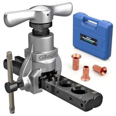 Imagem de CARVALAX Kit de ferramentas de alargamento excêntrico de 45° para tubos de cobre, latão e alumínio, barra de alargamento única com 7 matrizes (5 mm a 19 mm), para HVAC, refrigeração e linhas de freio