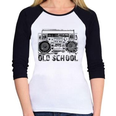 Imagem de Baby Look Raglan Old School Boombox Manga 3/4 - Foca na Moda, Branco, 