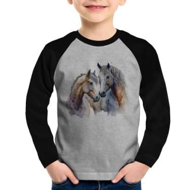 Imagem de Camiseta Raglan Infantil Cavalo e Égua Manga Longa - Foca na Moda, Cin